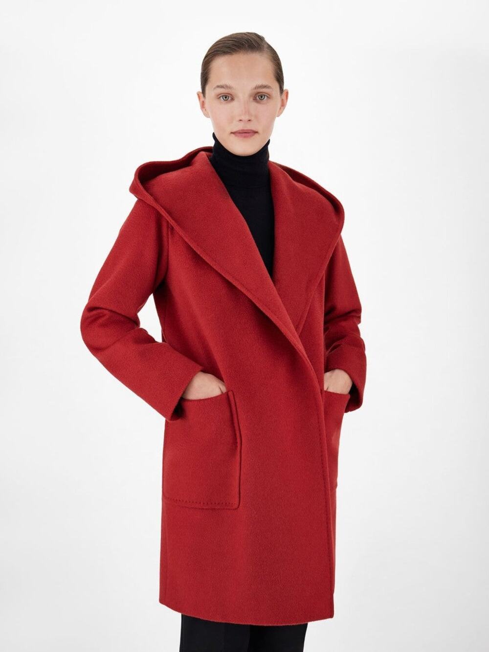 Max Mara Camel Coat Hooded Wrap Belt Red - 16